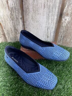 VIVAIA Margot Blue Chevron Knit Square-toe Flats EU38 US 7.5